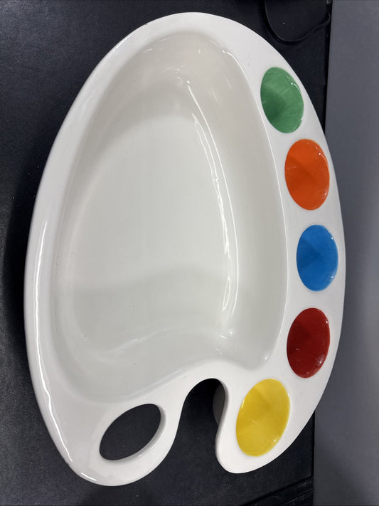 Artist Palette Ceramic Serving Tray Dish Dip Bowl Dish Blanc De Blanc Painters