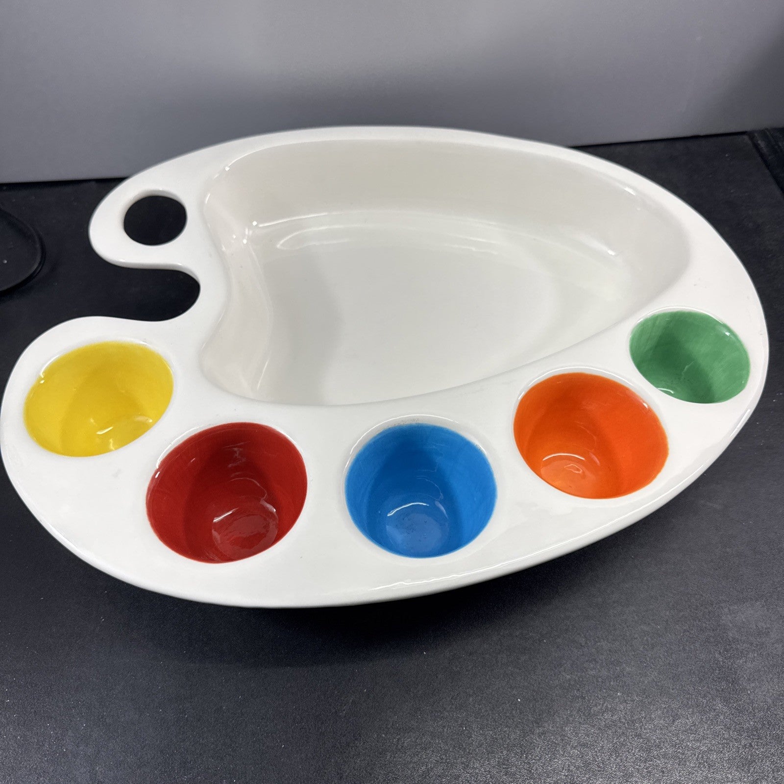 Artist Palette Ceramic Serving Tray Dish Dip Bowl Dish Blanc De Blanc Painters