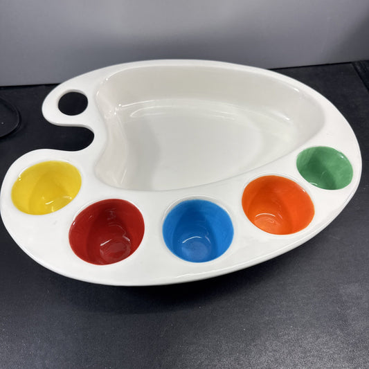 Artist Palette Ceramic Serving Tray Dish Dip Bowl Dish Blanc De Blanc Painters