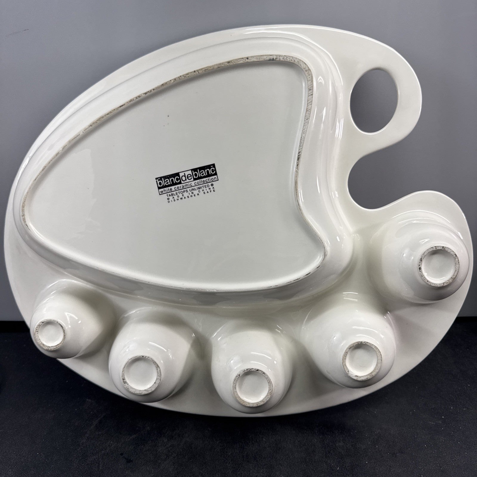 Artist Palette Ceramic Serving Tray Dish Dip Bowl Dish Blanc De Blanc Painters