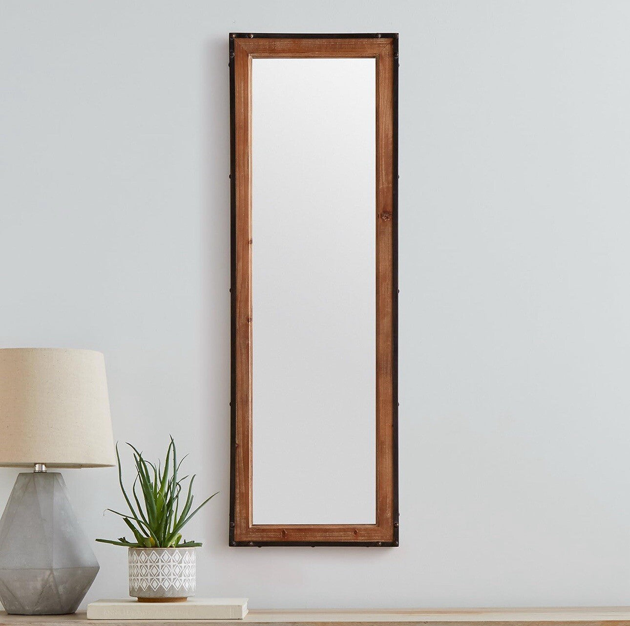 Amazon Brand Stone & Beam Wood Iron Hanging Wall Rectangular Mirror 13.75x42.25