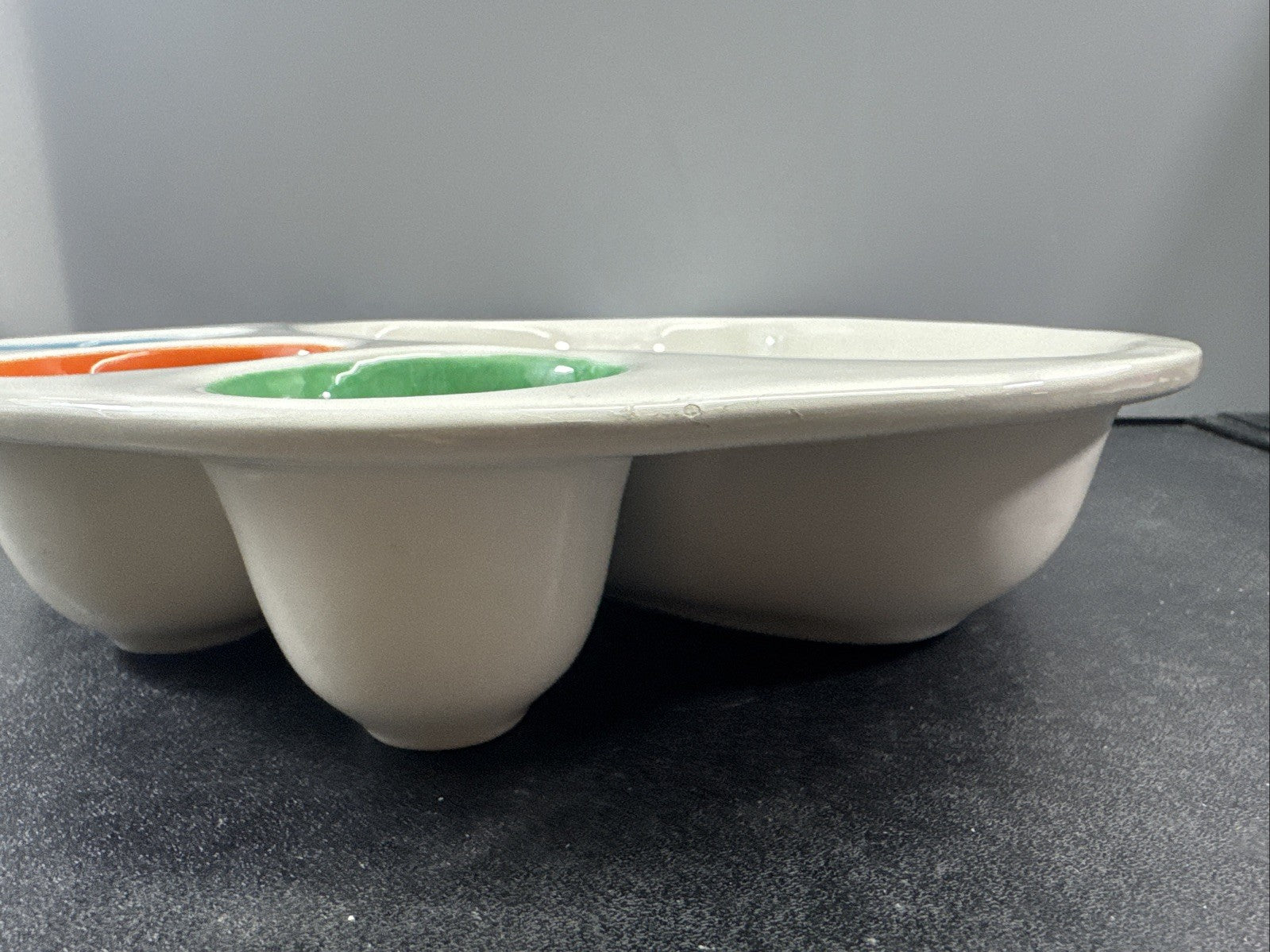 Artist Palette Ceramic Serving Tray Dish Dip Bowl Dish Blanc De Blanc Painters