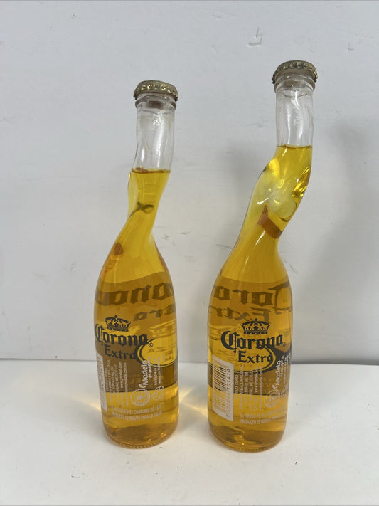 2 Vintage Corona Bar Art Stretched Twisted Neck Beer Bottle Mancave Home Display