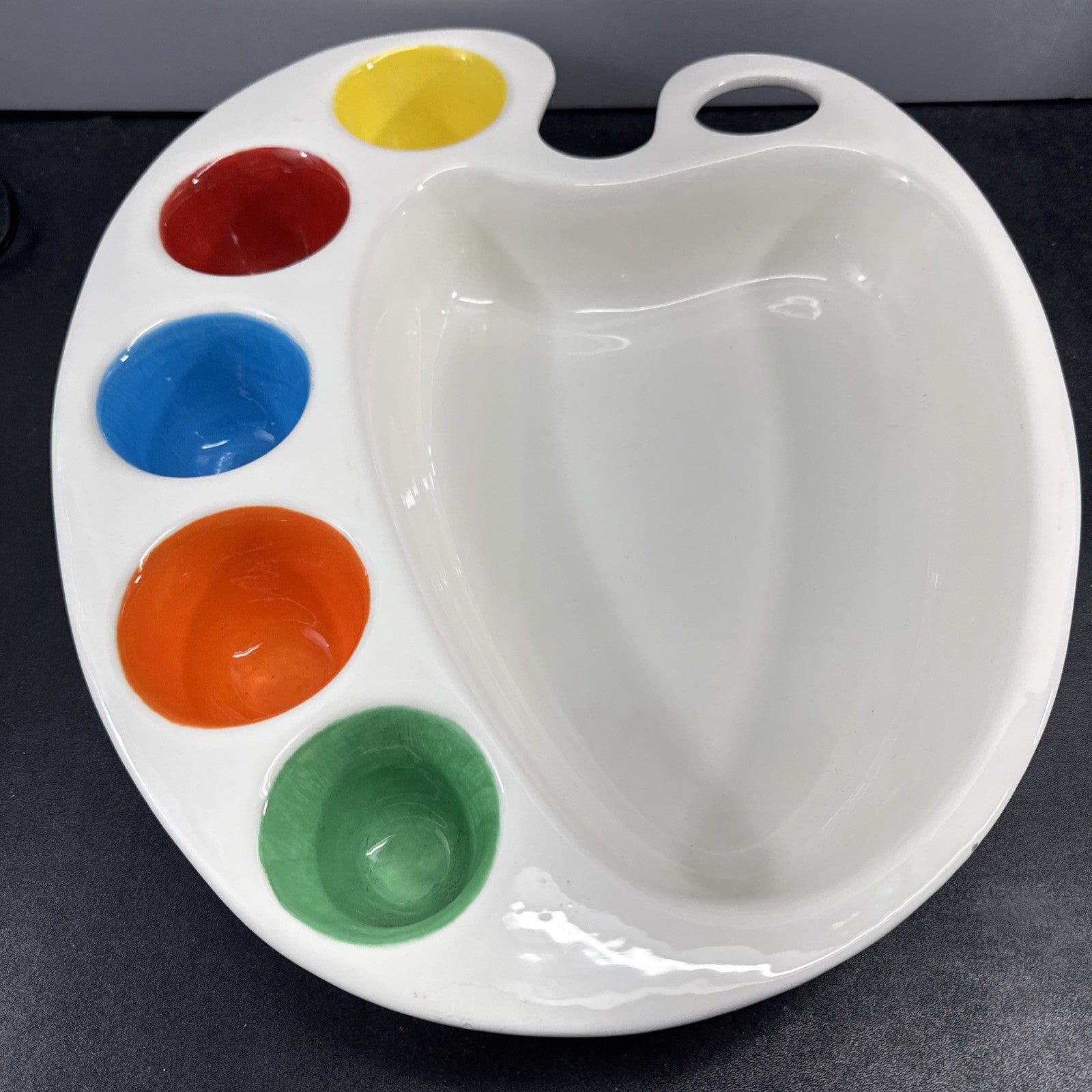 Artist Palette Ceramic Serving Tray Dish Dip Bowl Dish Blanc De Blanc Painters