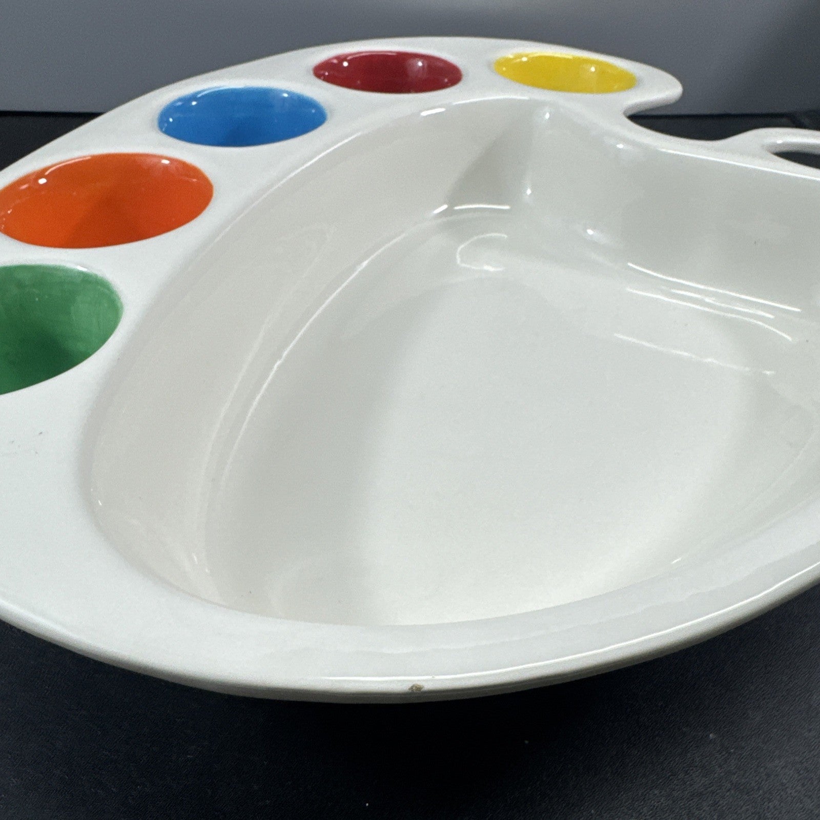 Artist Palette Ceramic Serving Tray Dish Dip Bowl Dish Blanc De Blanc Painters